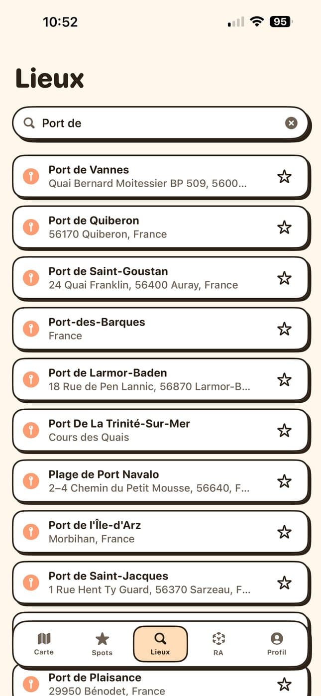 Recherche de lieux dans Suncam : ports et plages du Morbihan