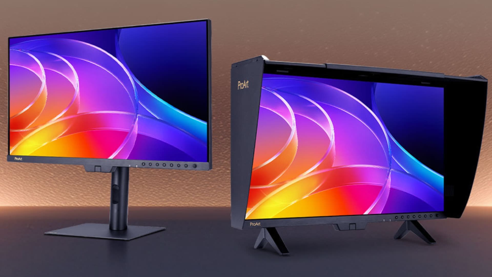 Moniteur ASUS ProArt Display OLED PA32USD 31,5 pouces posé sur son pied ergonomique, vu de face